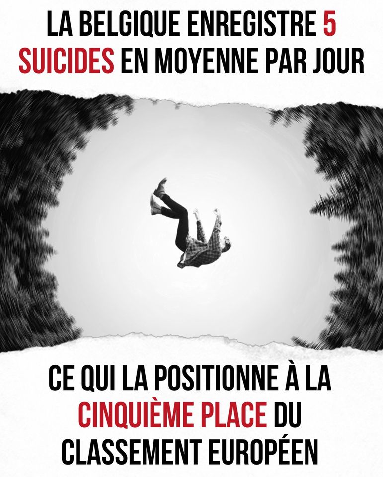 La Belgique enregistre 5 suicides en moyenne par jour, ce qui la place à la cinquième place du classement européen.
