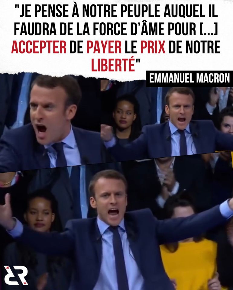 "Je pense à notre peuple auquel il faudra de la force d'âme pour accepter de payer le prix de notre liberté" — Emmanuel Macron