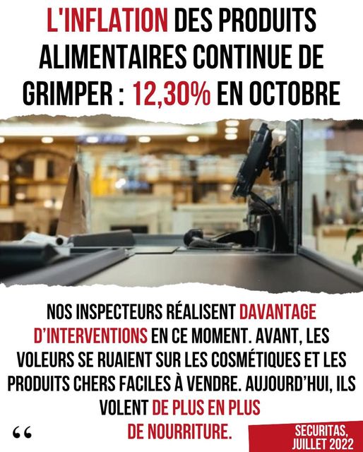 L'inflation des produits alimentaires continue de grimper : 12,30% en Octobre.