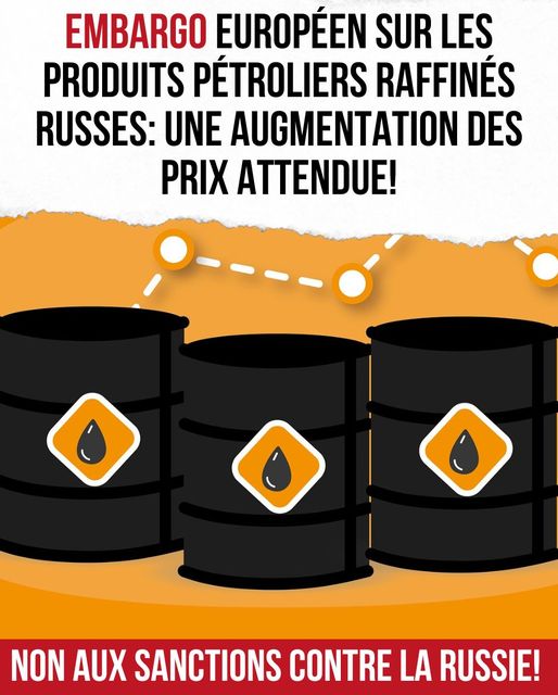 Embargo européen sur les produits pétrolier raffinés russes : une augmentation des prix attendue ! Non aux sanctions contre la Russie !